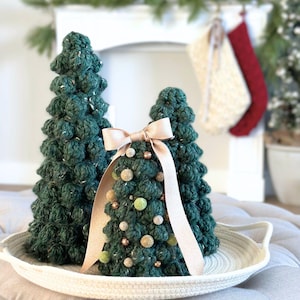 Crochet Christmas Tree Pattern PDF - Bobble Trees Set of 3, DIY Holiday Decor for Winter, Tray or Mantel Decorations