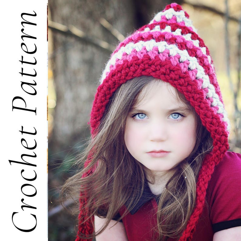 Crochet Hat Pattern - Pixie Hat Pattern 004, Winter Hood, Elf or Gnome Style Cap image 4