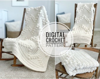 Crochet Blanket Pattern | Crochet Lap Blanket Pattern | PDF Crochet Pattern | Crochet Chevron Pattern | Crochet Bobble Pattern | Home Decor