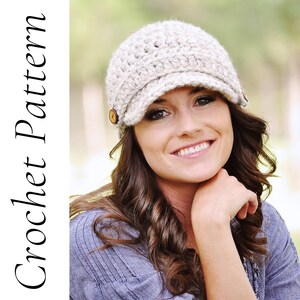 Crochet Hat Pattern - Women's Brimmed Newsboy Beanie, DIY Chunky Winter Cap image 3
