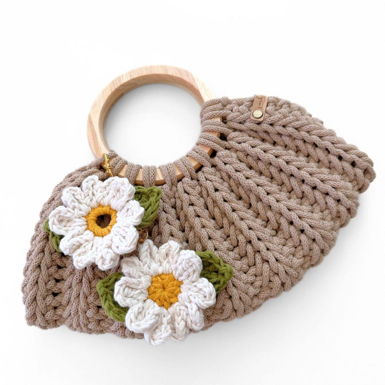 Crochet Daisy Flower Appliqué Pattern for Towel Holders - DIY Bag Charm, Spring Garland, Floral Crochet Pattern image 6