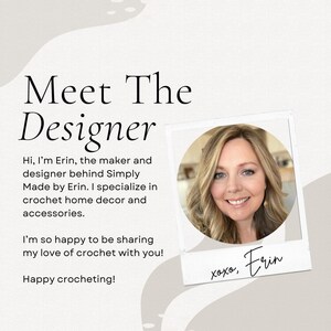 a picture of a woman's face with the words meet the designer on it