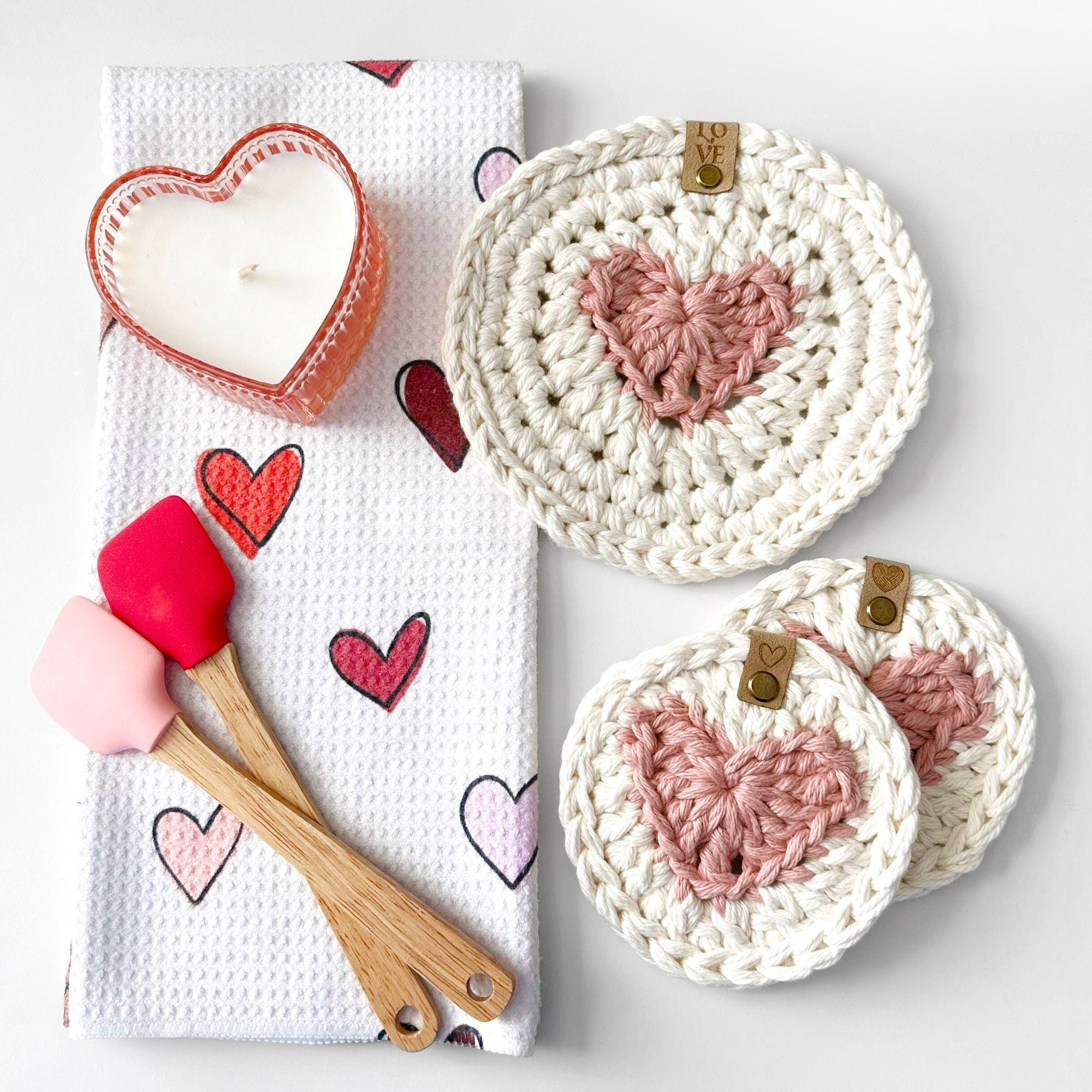 Crochet Heart Coaster Hot Pad Pattern