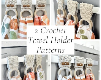 Crochet Handtuchhalter Muster Bundle 2er-Set | Der Knopf-Handtuchhalter-Muster mit einzelnem Ring & der 2 Ring häkeln Handtuch Topper-Muster