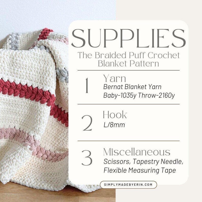 Crochet Blanket Pattern - DIY Chunky Throw or Baby Blanket PDF with Braided Puff Stitch image 12