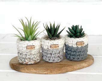 Crochet Planter Pattern - Chunky Plant Pot Covers, 3 Sizes Included, Modern Home Decor PDF
