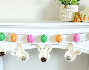 Modèle de crochet bricolage | Motif de guirlande de lapin au crochet | Décoration de Pâques au crochet | ufs de Pâques Amigurumi