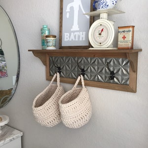 Hanging Storage Basket Crochet Basket with Handle Hanging Plant Holder Farmhouse Style Home Decor Dorm Decor Easter Basket image 5
