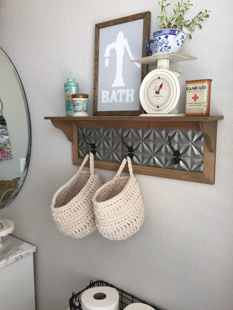 Hanging Storage Basket Crochet Basket with Handle Hanging Plant Holder Farmhouse Style Home Decor Dorm Decor Easter Basket image 5