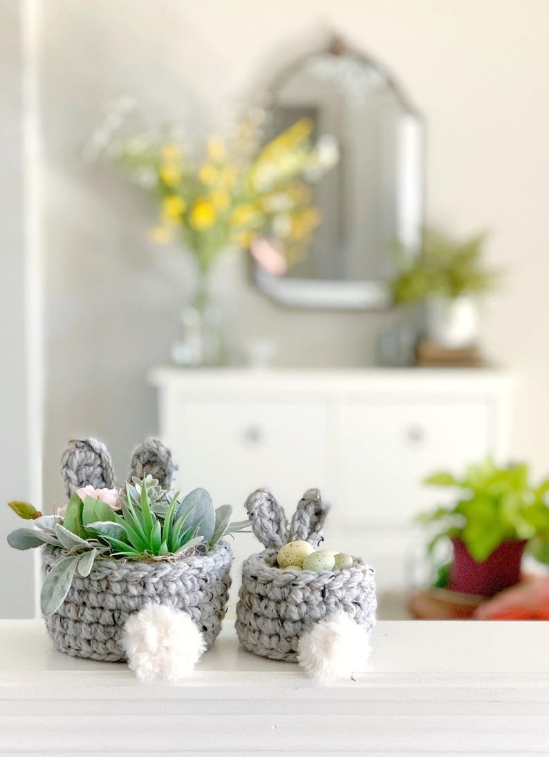PDF Crochet Pattern | Small Crochet Bunny Basket Pattern | Unique Easter Basket Pattern | Crochet Easter Bunny Basket | Fast Easter Decor image 6