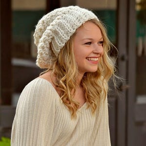 Crochet Hat Pattern - Slouchy Beanie for Women, Super Bulky Winter Cloche