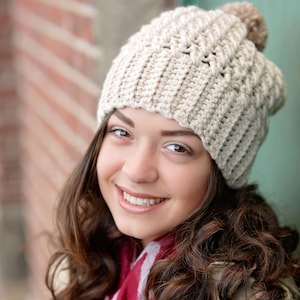 Crochet Slouchy Beanie Pattern - Chunky Winter Hat, Easy Cross Stitch Beanie, Adult & Child Sizes PDF