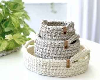 Easy Crochet Basket Pattern – Small Storage Basket with Handles & Tray, Quick Beginner Project