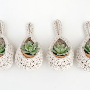 Small Indoor Plant Hanger for Succulents or Air Plant Boho Style Crochet Hanging Basket Available in Three Sizes or a Set of Three image 2