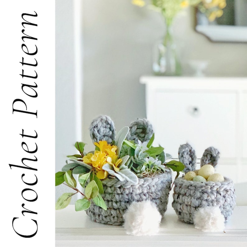 PDF Crochet Pattern | Small Crochet Bunny Basket Pattern | Unique Easter Basket Pattern | Crochet Easter Bunny Basket | Fast Easter Decor image 4