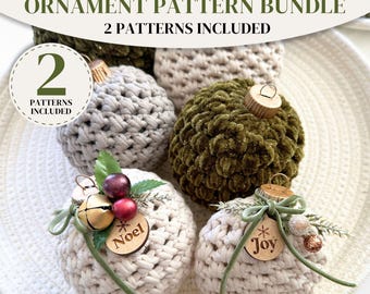 Crochet Christmas Ornament Patterns (Bundle of 2) – Ball & Disc Ornament Pattern, DIY Holiday Tree Decor