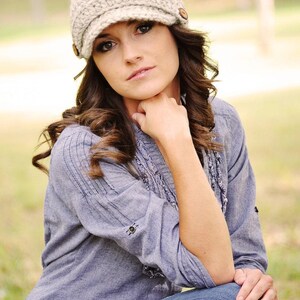 Crochet Hat Pattern - Women's Brimmed Newsboy Beanie, DIY Chunky Winter Cap image 4
