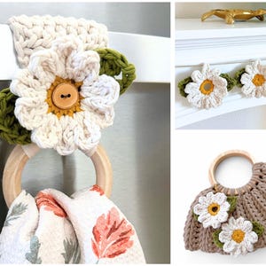 Crochet Daisy Flower Appliqué Pattern for Towel Holders - DIY Bag Charm, Spring Garland, Floral Crochet Pattern image 8