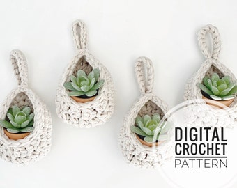 Modèle de crochet bricolage | Motif de panier suspendu | Motif de jardinière succulente | Modèle de support pour plante aérienne | Modèle de panier au crochet | Cosse au crochet