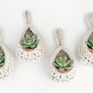 Small Indoor Plant Hanger for Succulents or Air Plant | Boho Style Crochet Hanging Basket | Available in Three Sizes or a Set of Three