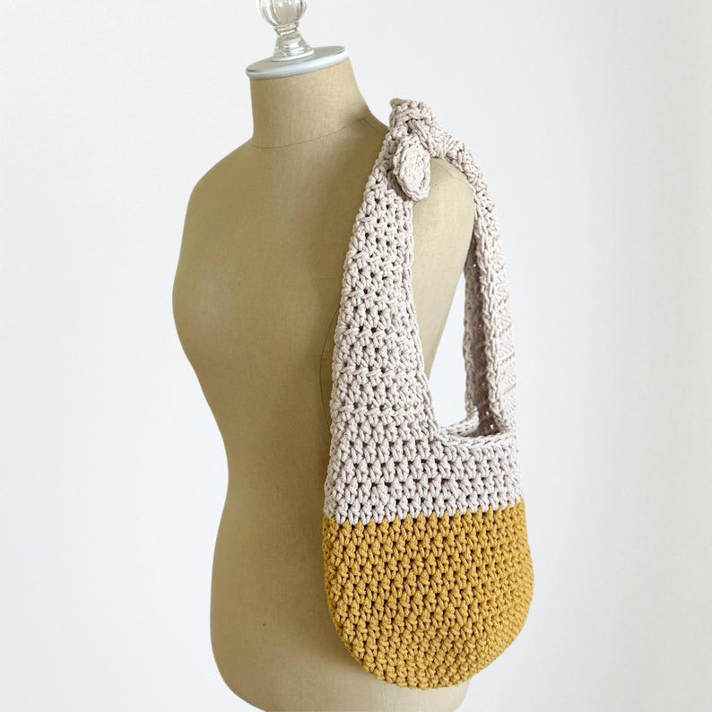 Häkelanleitung für Schultertasche - Top Knot Tragetasche, Boho Farbblock Geldbörse, einfache Sommer Tragetasche PDF häkeln Bild 4