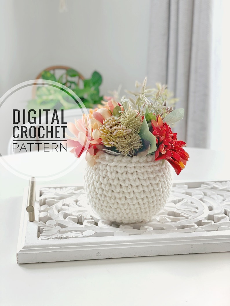 Crochet Plant Cozy Pattern Small Crochet Planter Pattern DIY Plant Pot Cover DIY Crochet Basket Pattern Crochet Plant Pot Cover image 7