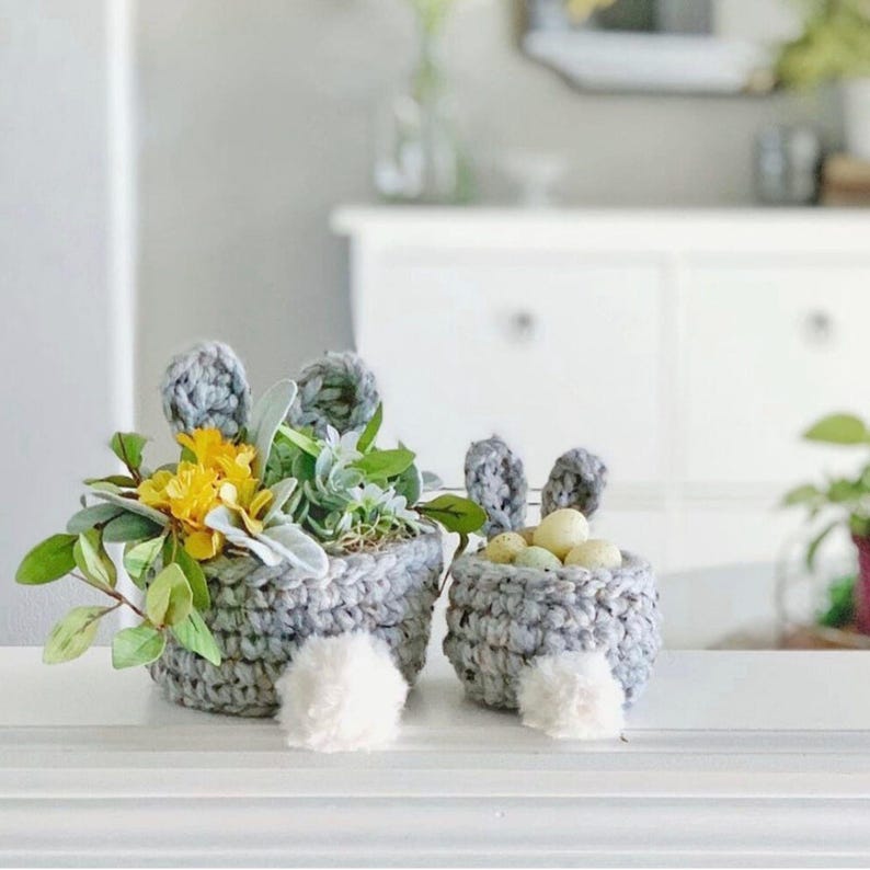 PDF Crochet Pattern | Small Crochet Bunny Basket Pattern | Unique Easter Basket Pattern | Crochet Easter Bunny Basket | Fast Easter Decor image 1