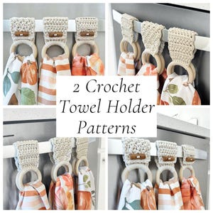 Crochet Towel Holder Pattern Bundle Set of 2 | The Button Towel Holder Pattern with Single Ring & The 2 Ring Crochet Towel Topper Pattern