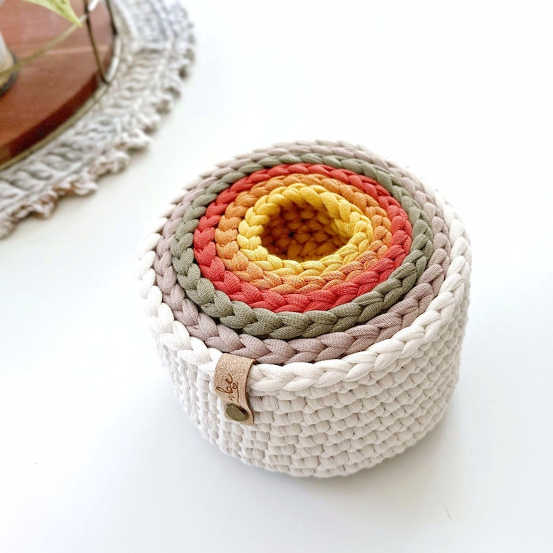 PDF Crochet Pattern | DIY Crochet Pattern | Crochet Nesting Bowl Pattern | Storage Bowl Pattern | Stacking Bowl Pattern | Rainbow Bowls image 1
