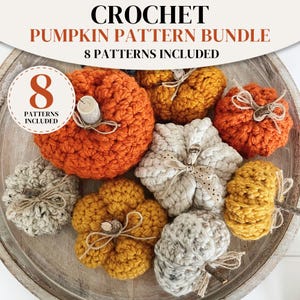 Ensemble de modèles de citrouilles au crochet - 8 modèles de citrouilles d'automne, décorations automnales à faire soi-même (PDF)