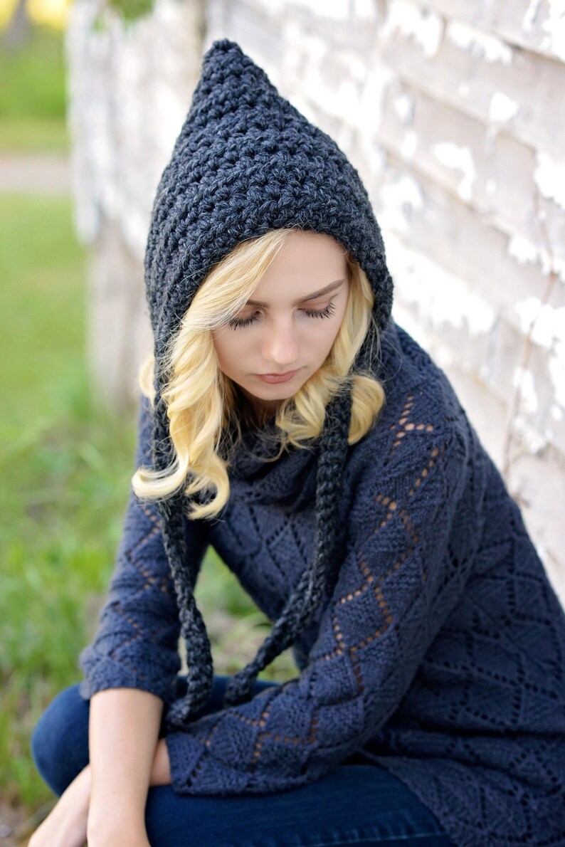 Crochet Hat Pattern - Pixie Hat Pattern 004, Winter Hood, Elf or Gnome Style Cap image 7