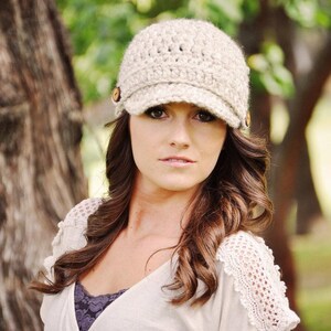 Crochet Hat Pattern - Women's Brimmed Newsboy Beanie, DIY Chunky Winter Cap image 5