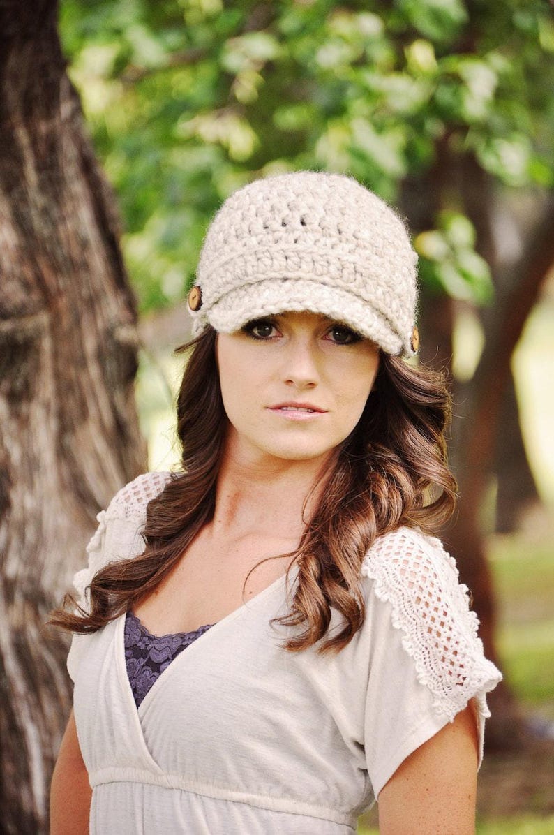 Crochet Hat Pattern - Women's Brimmed Newsboy Beanie, DIY Chunky Winter Cap image 5