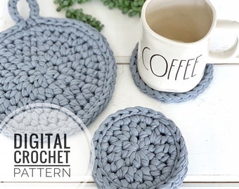 DIY Crochet Pattern | Crochet Trivet Pattern | Crochet Coaster Pattern | Crochet Hot Pad Pattern | Crochet T-shirt Yarn Pattern