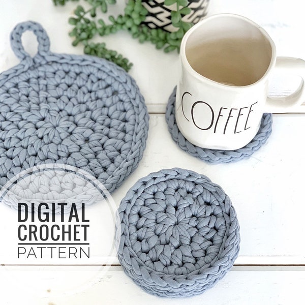 Modèle de crochet bricolage | Modèle de dessous de plat au crochet | Motif de dessous de verre au crochet | Motif de coussin chauffant au crochet | Modèle de fil de t-shirt au crochet