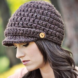 Crochet Hat Pattern - Women's Brimmed Newsboy Beanie, DIY Chunky Winter Cap image 8