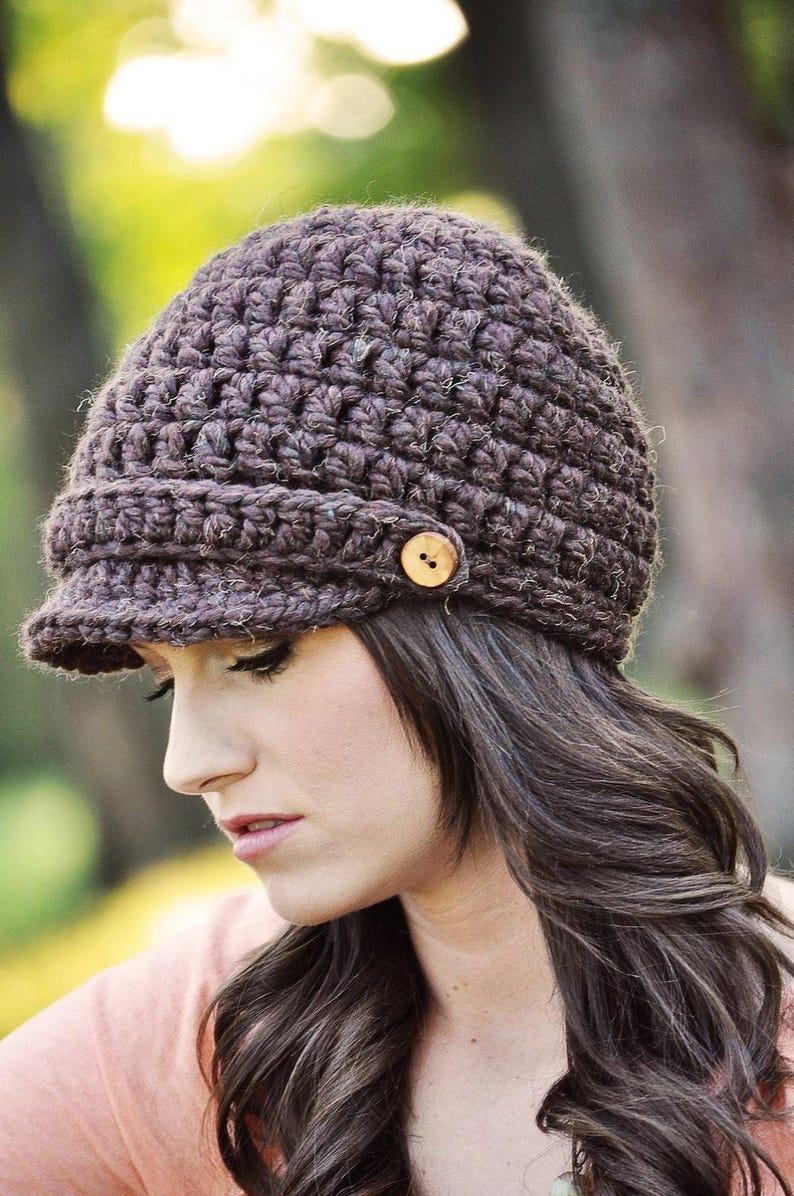 Crochet Hat Pattern - Women's Brimmed Newsboy Beanie, DIY Chunky Winter Cap image 8
