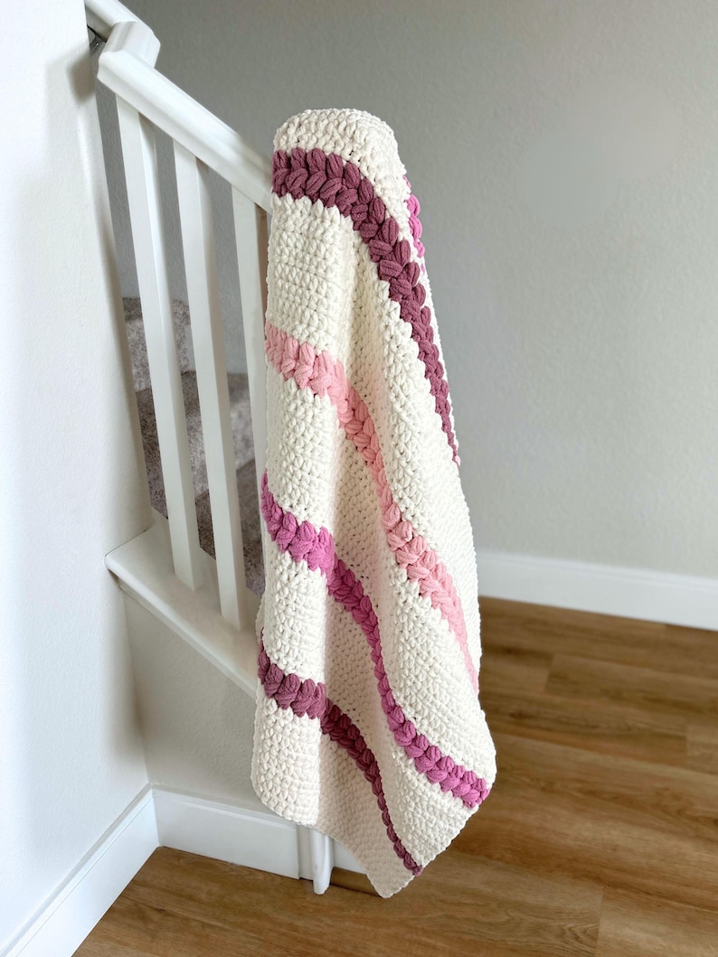 Crochet Blanket Pattern - DIY Chunky Throw or Baby Blanket PDF with Braided Puff Stitch image 9