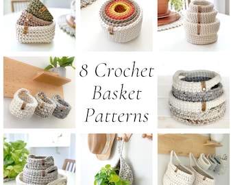 Crochet Pattern Bundle | Set of 8 Crochet Basket Patterns | DIY Crochet Patterns For Spring & Summer | Crochet Home Decor Patterns