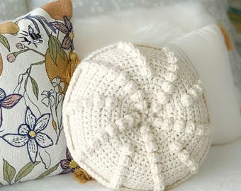 Crochet Pillow Pattern - Boho Bobble Cushion Cover, Cozy Modern Home Decor PDF, DIY Round Throw Pillow