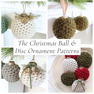 Crochet Christmas Ornament Patterns (Bundle of 2) – Ball & Disc Ornament Pattern, DIY Holiday Tree Decor