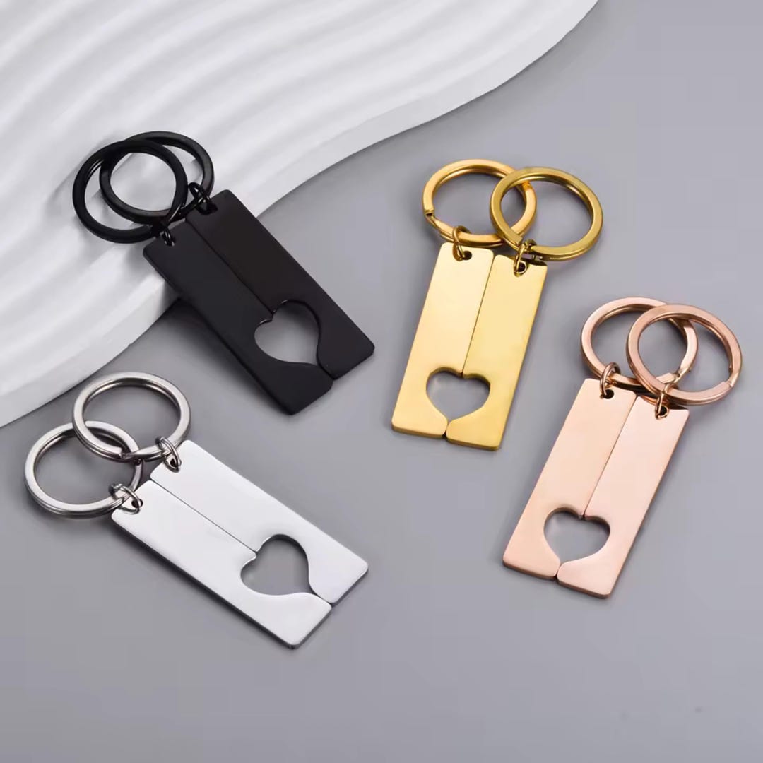 Engraved Heart Keychain Set | Stainless Steel Couple Keyrings ...