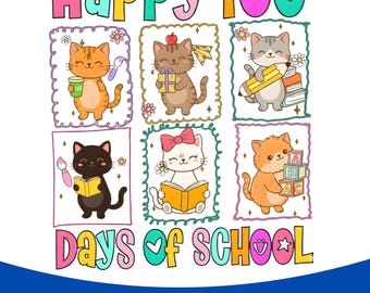 100 Days of School Cat PNG, Kawaii Kitten Teacher Sublimation (Digital Download)