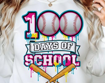 100 Days of School Baseball PNG | Drip Style Sublimation (Digital Download)