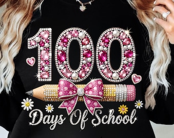 100 Days of School PNG, Pink Rhinestone Pencil Design