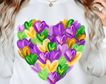 Mardi Gras Heart PNG Sublimation Design, Purple Green Gold Floral Heart, Carnival Sublimation, New Orleans Fat Tuesday Digital Download