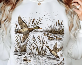 Retro Mallard Duck Hunting Scene PNG, Vintage Wildlife Graphic (Digital Download)