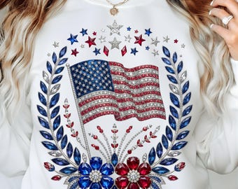 American Flag Crystal Shirt PNG, Patriotic Gemstone Sublimation Design (Digital Download)