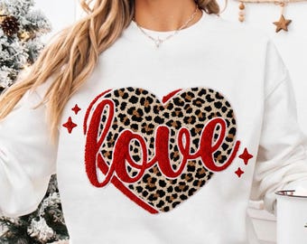 Leopard Love Heart PNG, Chenille Patch Valentine Sublimation Digital Download File