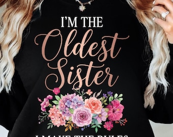 Floral Oldest Sister Quote PNG, Rose Gold Watercolor Design (Digital Download)